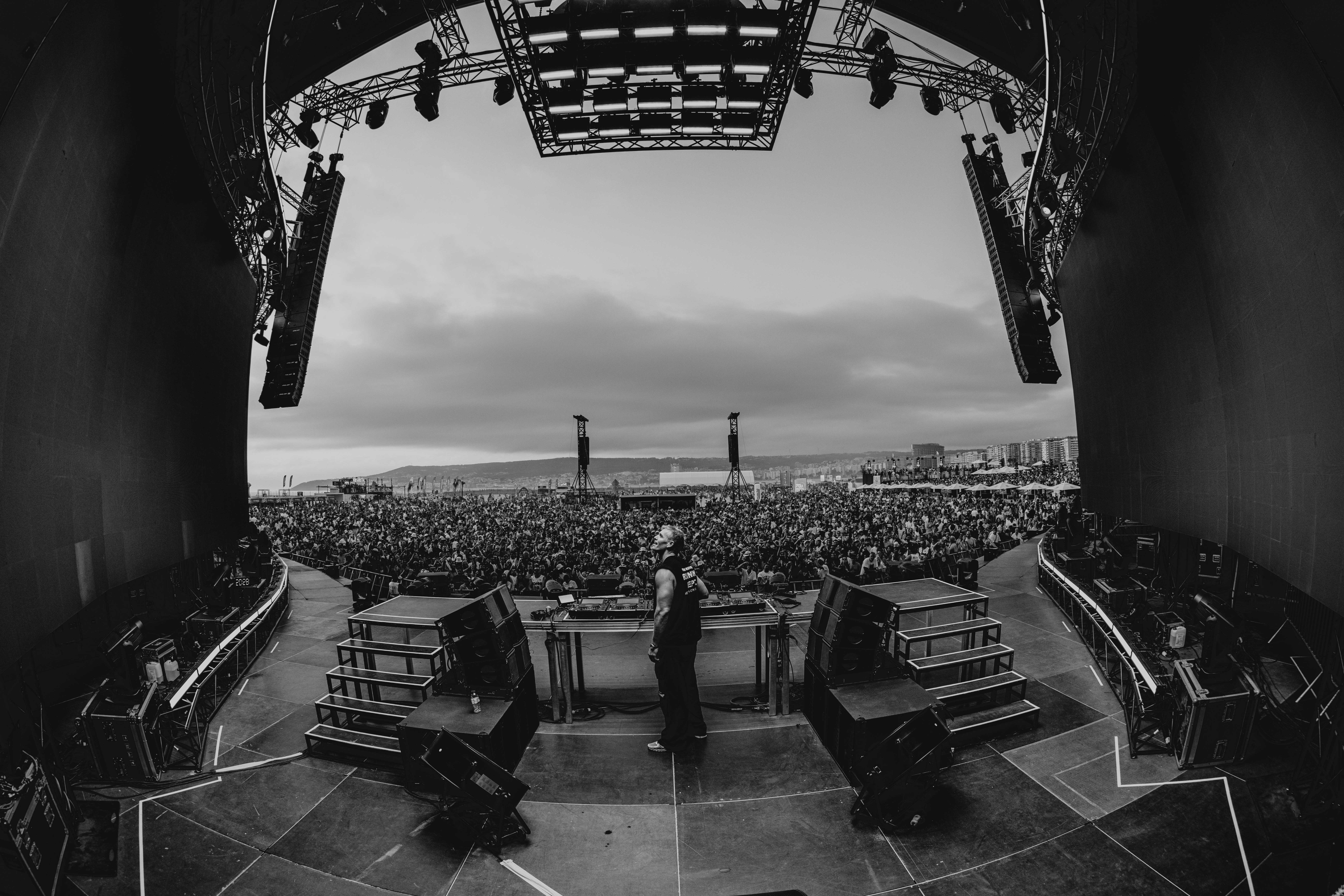 Festival stage, black and white