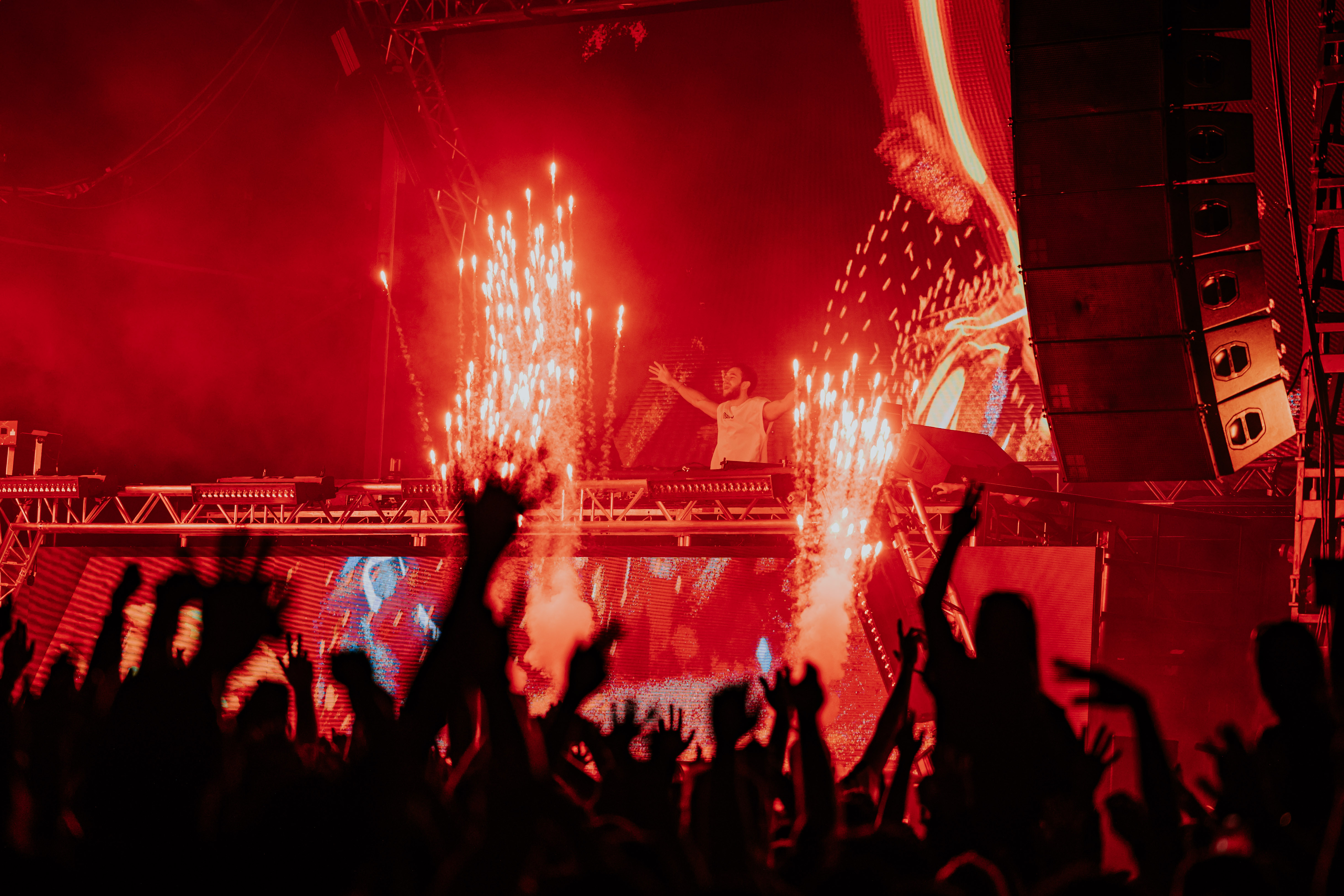 Pyrotechnics over the crowd